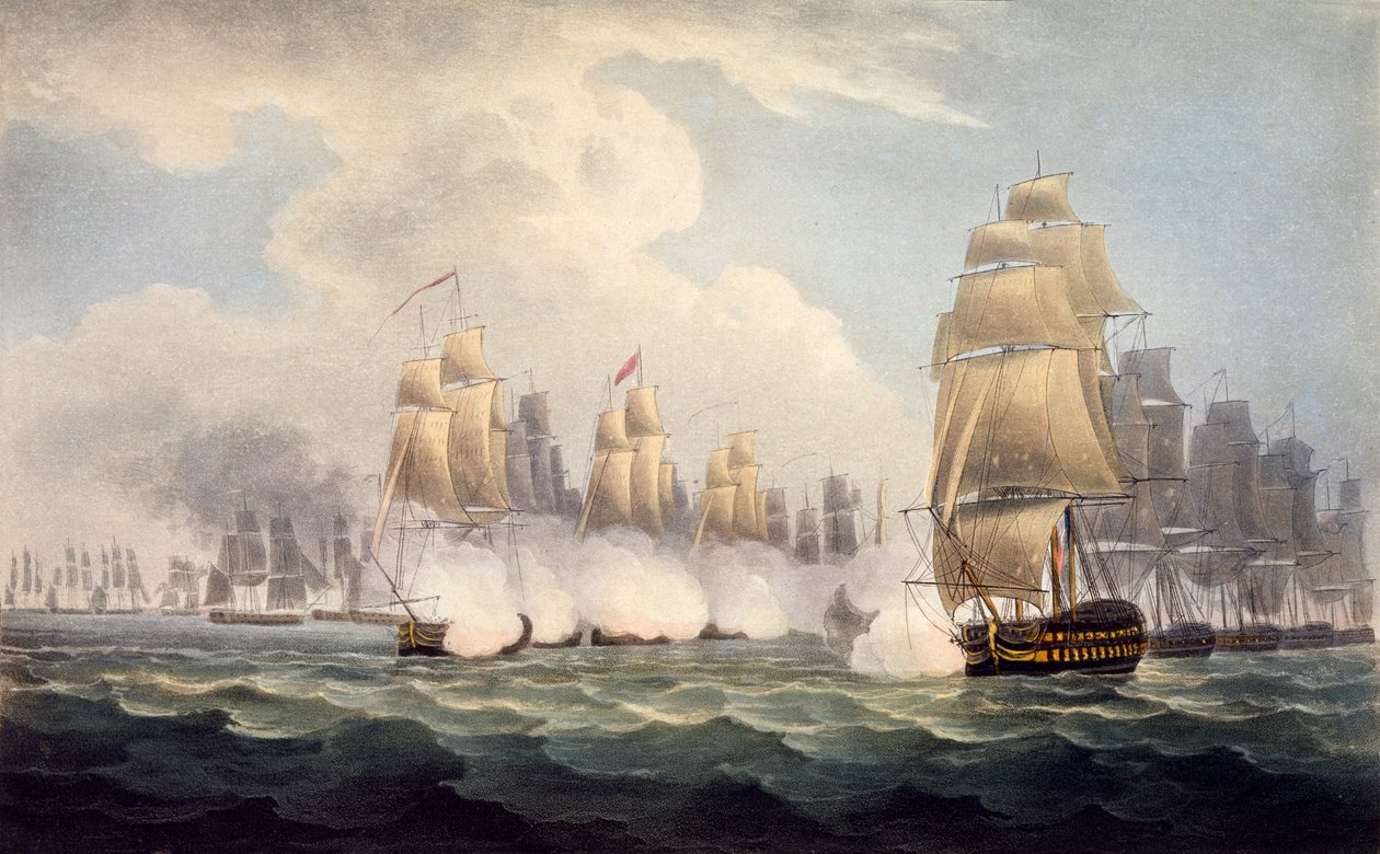 Fransmännens nederlag under Linois av Commodore Dances Squadron, 15 februari 1804, från The Naval Chronology of Great Britain, av J. Ralfe av English School