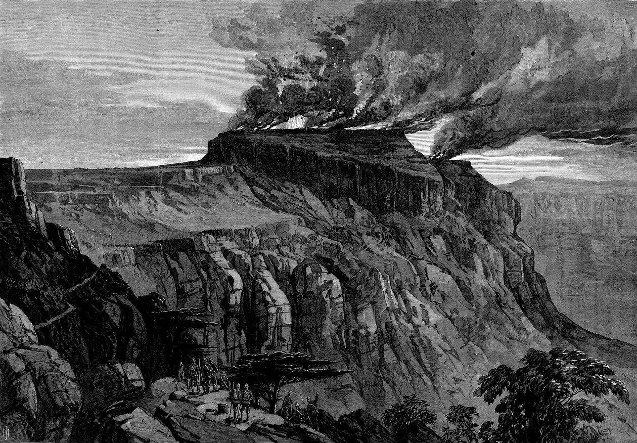 Förstörelsen av Magdala, från den brittiska expeditionen till Abessinien, 1868 av English School