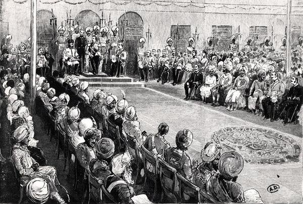 The Durbar at Rawul Pindi (gravyr) (s/v foto) av English School