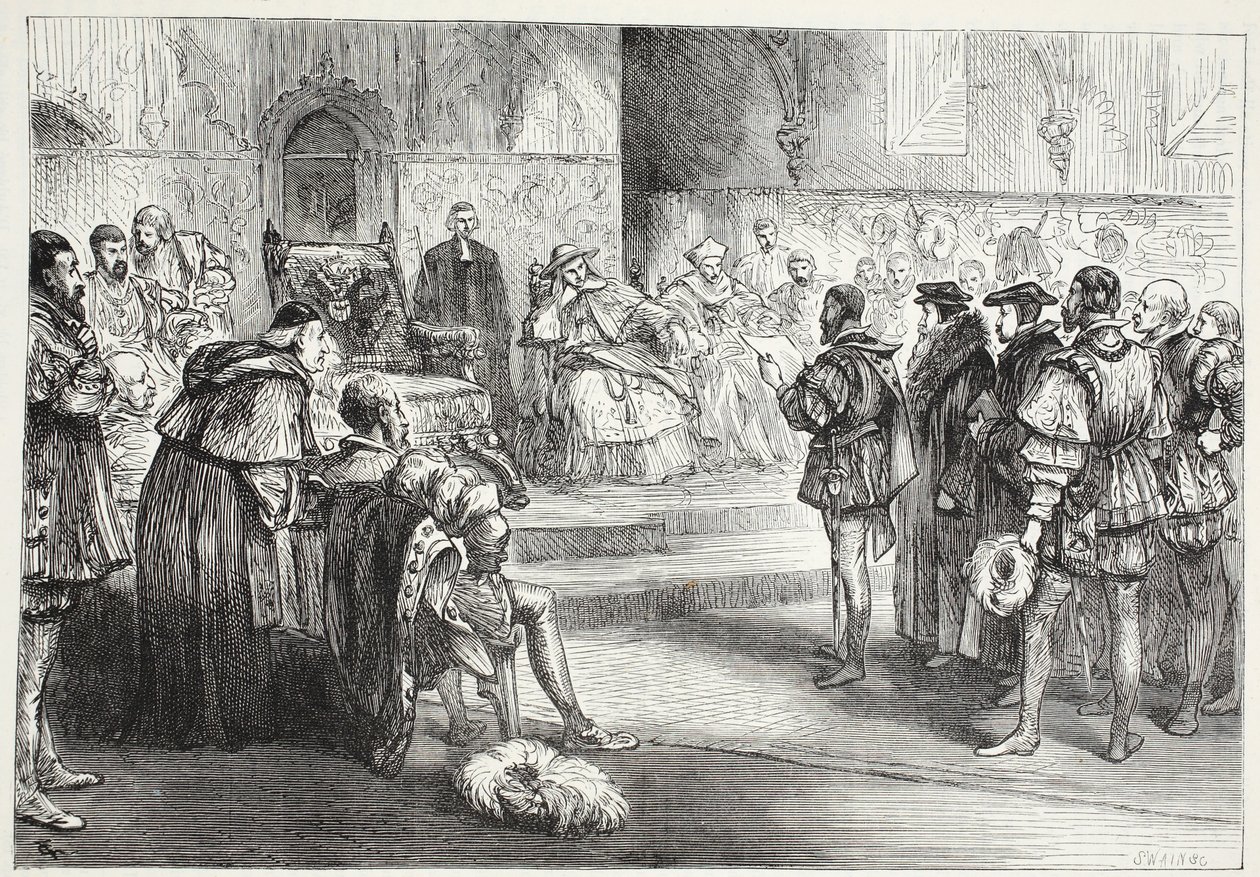 Kurfursten av Sachsen som läser protesten vid dieten av Spires, illustration från The History of Protestantism av James Aitken Wylie (1808-1890), pub. 1878 av English School