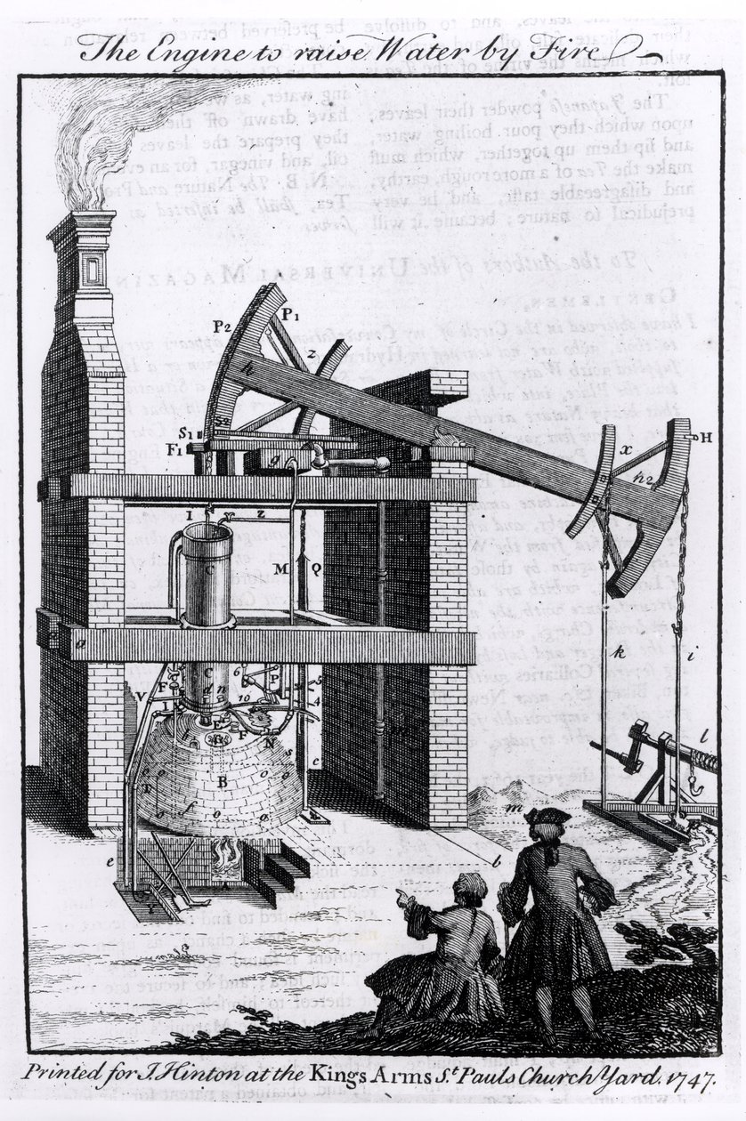 The Engine to Raise Water by Fire, ett diagram över Newcomens ångmaskin för Universal Magazine, 1747 av English School