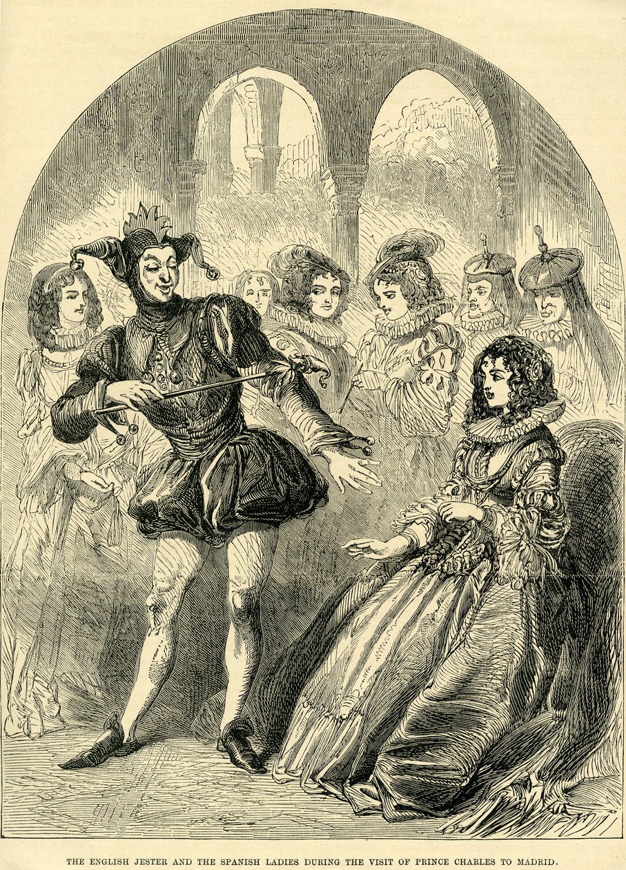 Den engelska narren och de spanska damerna under besöket prins Charles i Madrid av English School