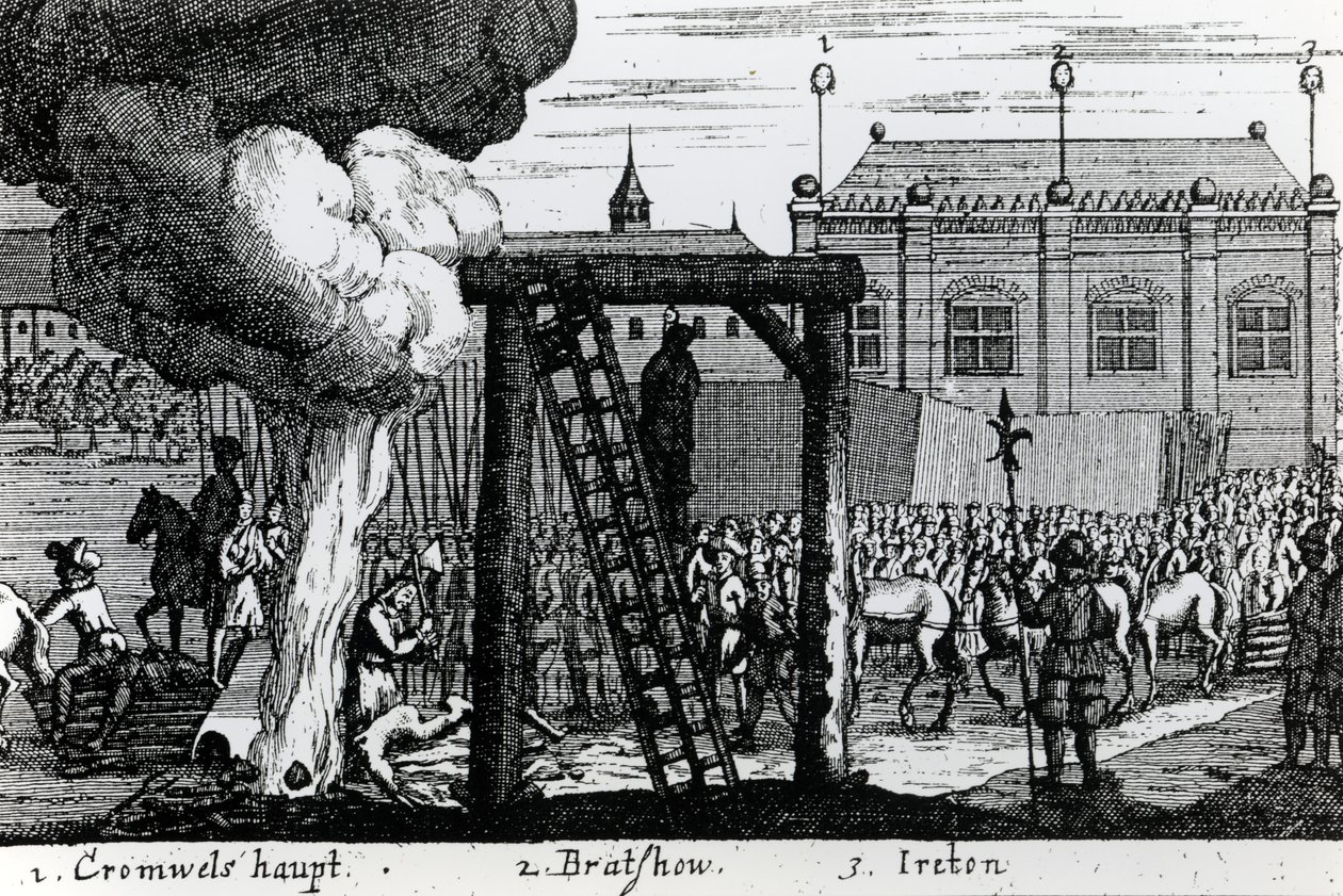 Henrettelsen af Oliver Cromwell, John Bradshaw og Henry Ireton, ca. 1661 sverige av English School