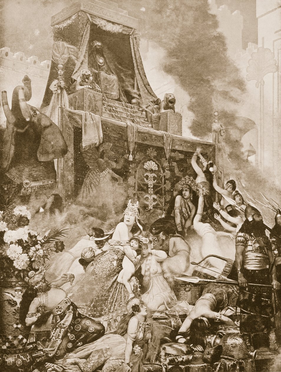 The Fall of Nineveh, illustration från Hutchinsons History of the Nations, c.1910-15 av English School