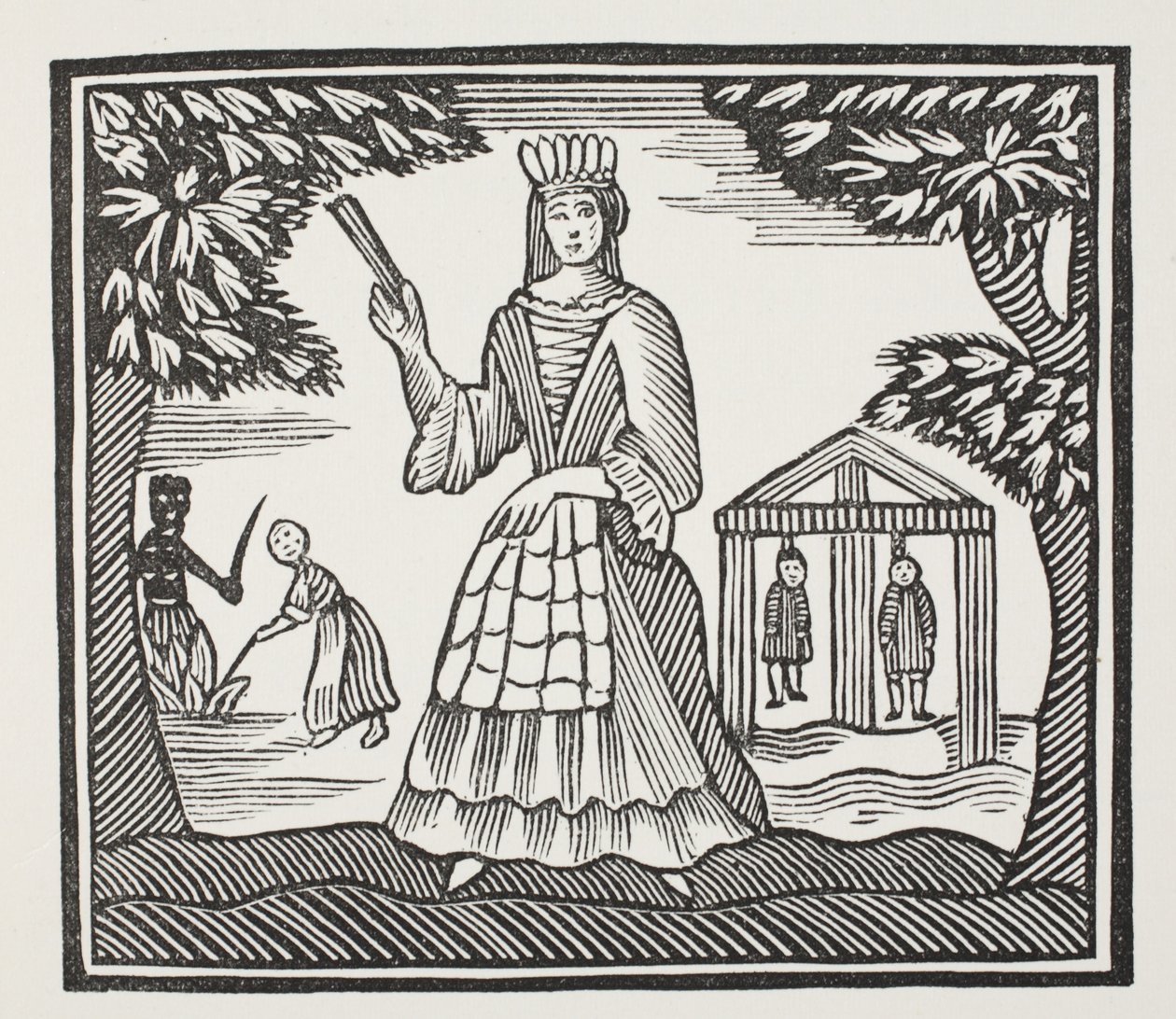 The Fortunes and Misfortunes of Moll Flanders, som föddes i Newgate, illustration från Chap-books of the Eighteenth Century av John Ashton, pub. 1882 av English School