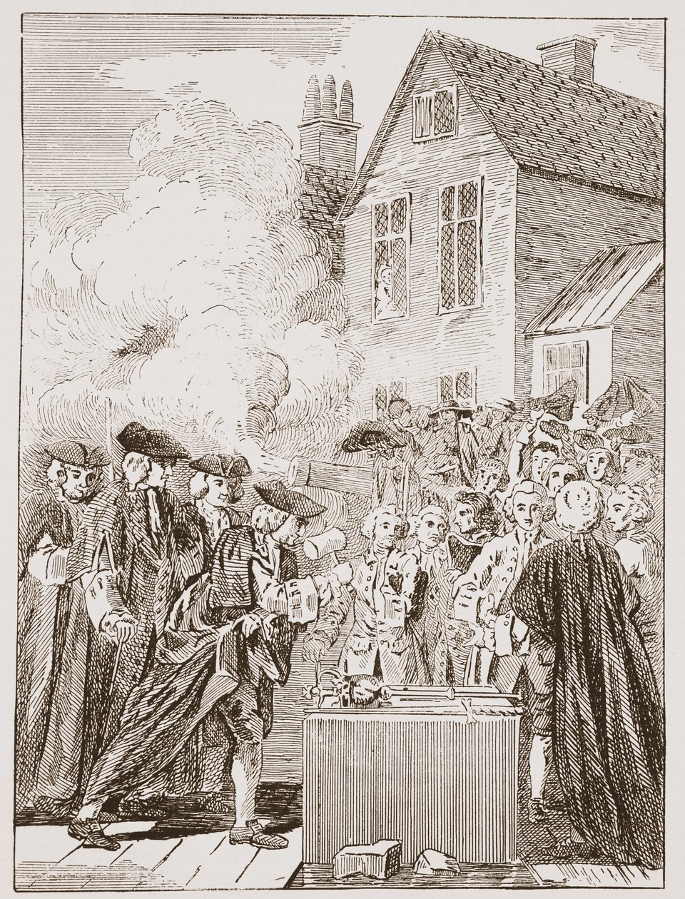 The Foundation Stone of Blackfriars Bridge, 1760, från ett samtida tryck av English School