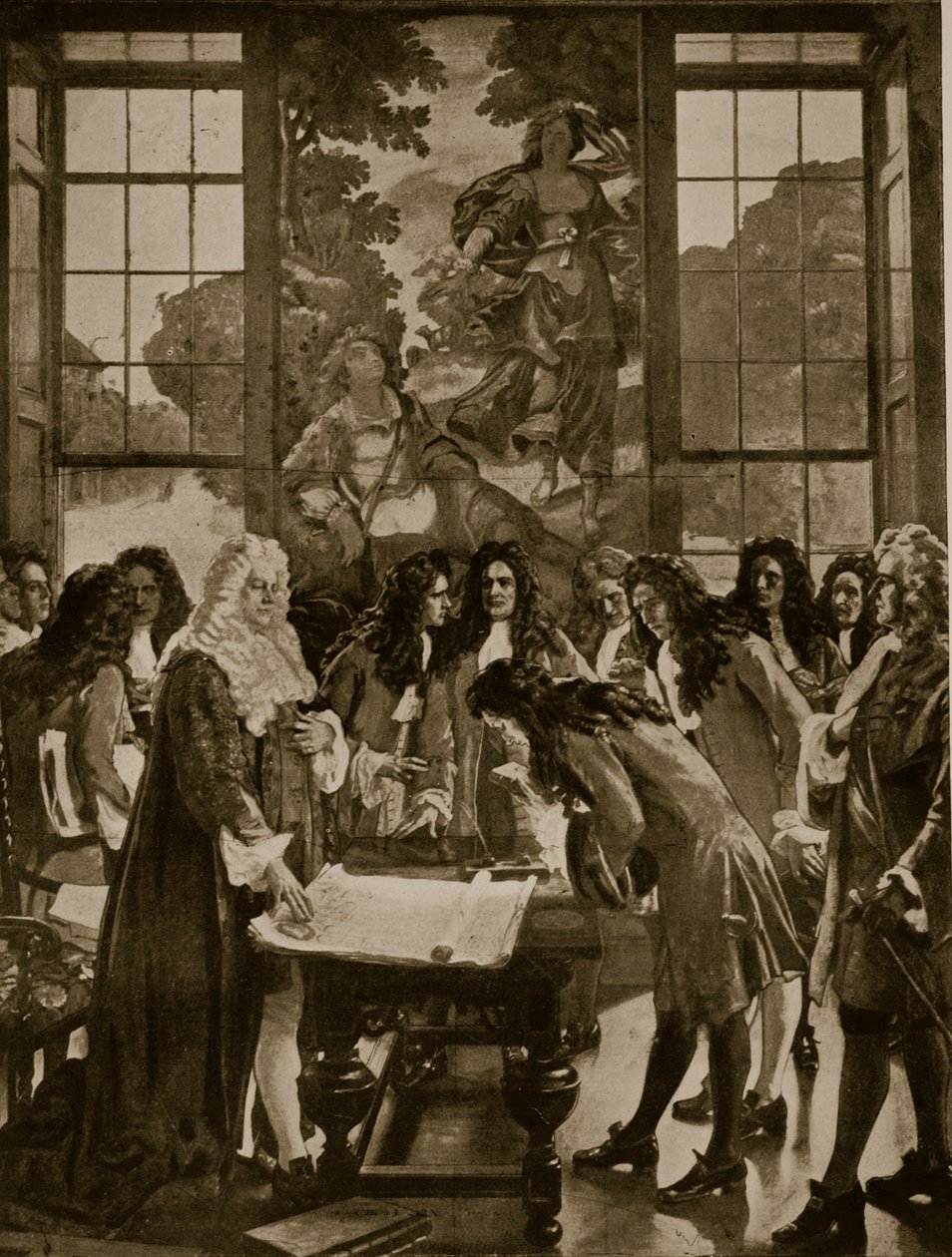 The Founding of the Bank of England, 1694, illustration från Hutchinsons Story of the British Nation, c.1923 av English School