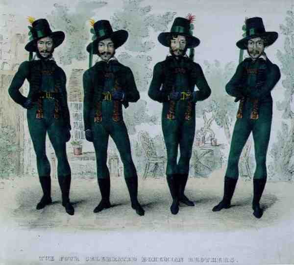 The Four Celebrated Bohemian Brothers, c.1827 (färg litho) av English School