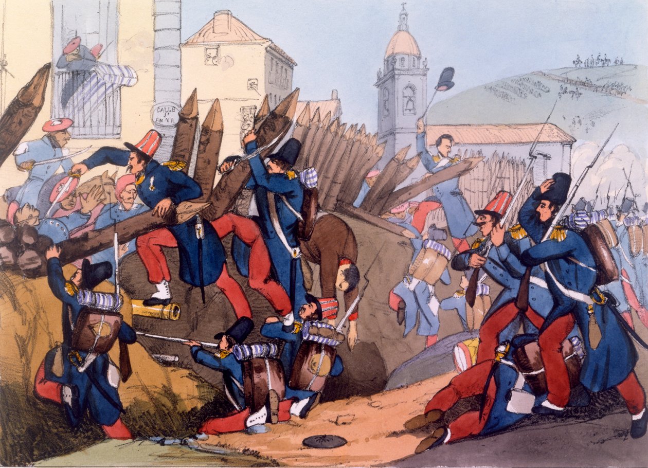 Den franska legionen stormar en Carlist Entrenchment, 1837 av English School