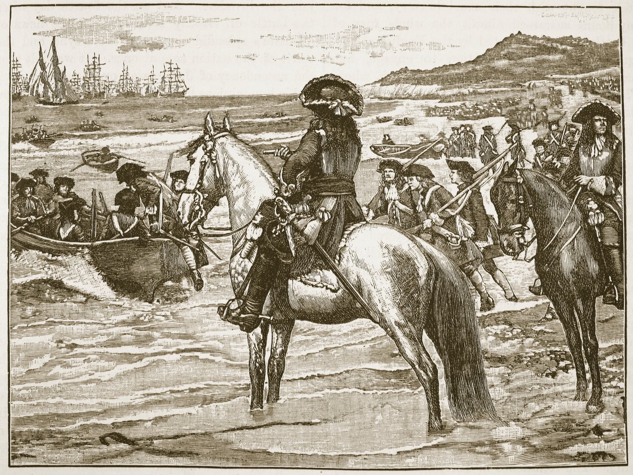 Fransmännen som retirerar från Torbay, illustration från Cassells Illustrated History of England (sepiafoto) av English School