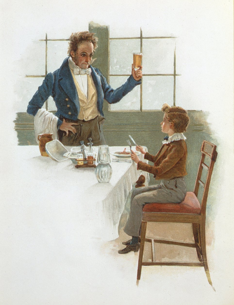 The Friendly Waiter, illustration till David Copperfield (1850) av Charles Dickens (1812-70) av English School