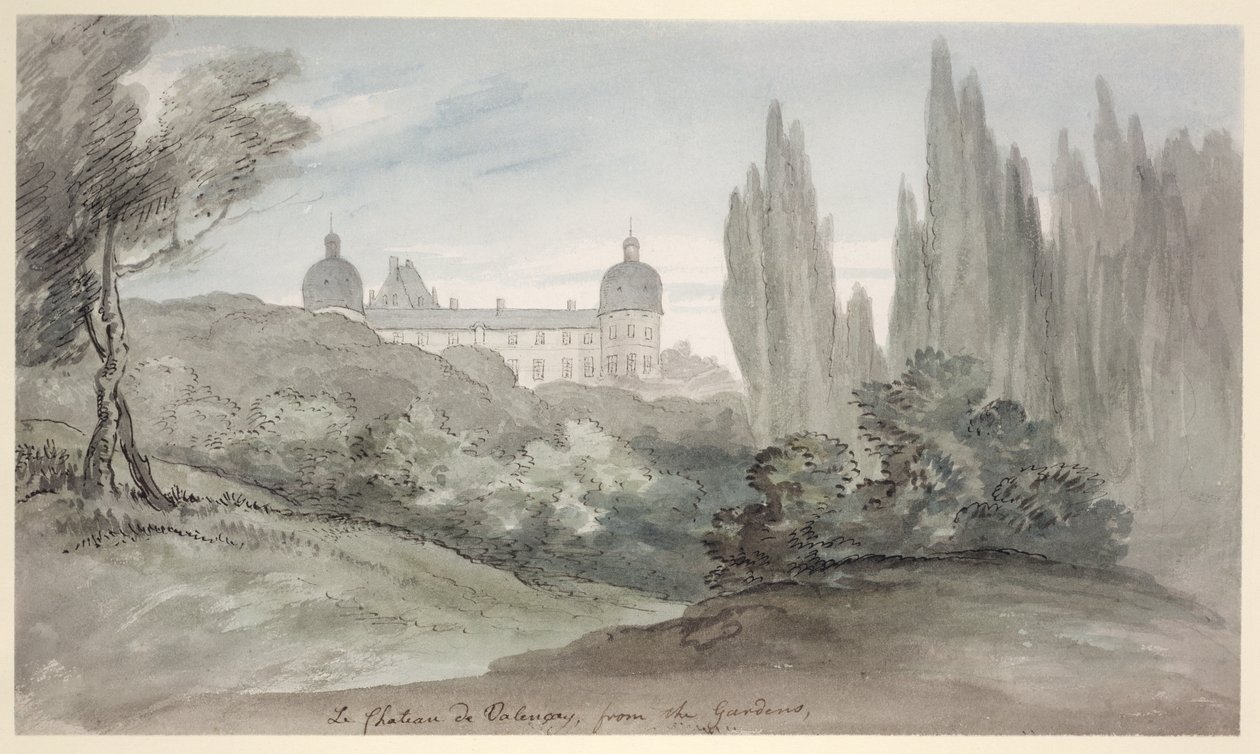 The Gardens of the Chateau of Valencay, ca 1770 (penna & bläck och wc på papper) av English School