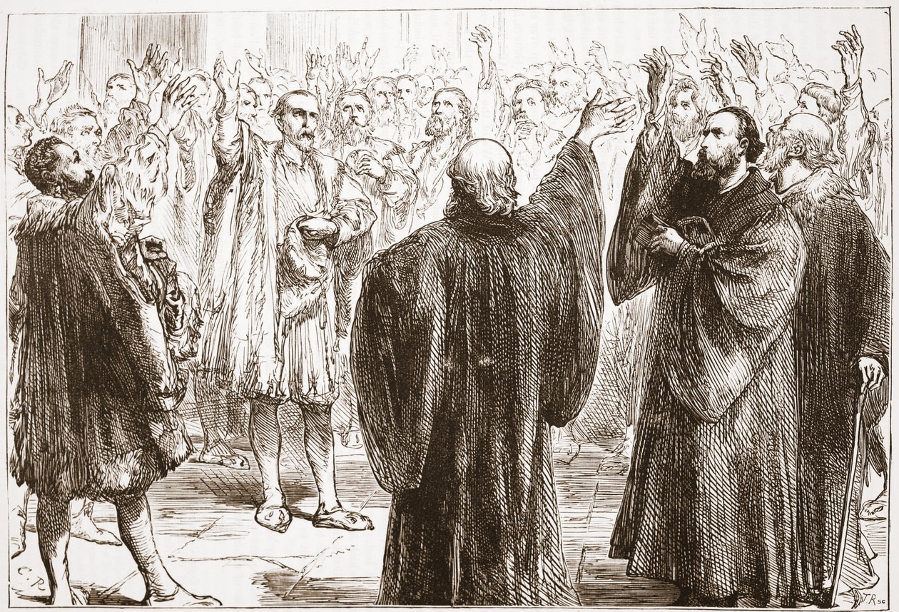 Genevanerna som svär att de avsäger sig romanismen, illustration från The History of Protestantism av James Aitken Wylie (1808-1890), pub. 1878 av English School