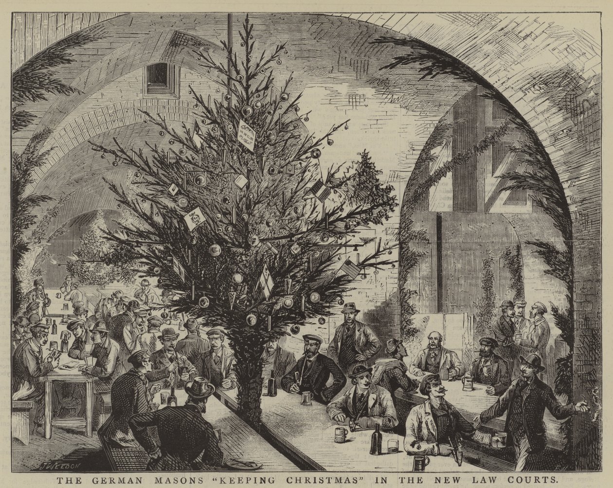 De tyska frimurarna "firar jul" i de nya domstolsbyggnaderna (gravyr) av English School