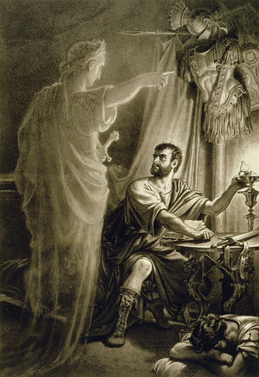 The Ghost of Julius Caesar, i pjäsen av William Shakespeare (1564-1616) av English School