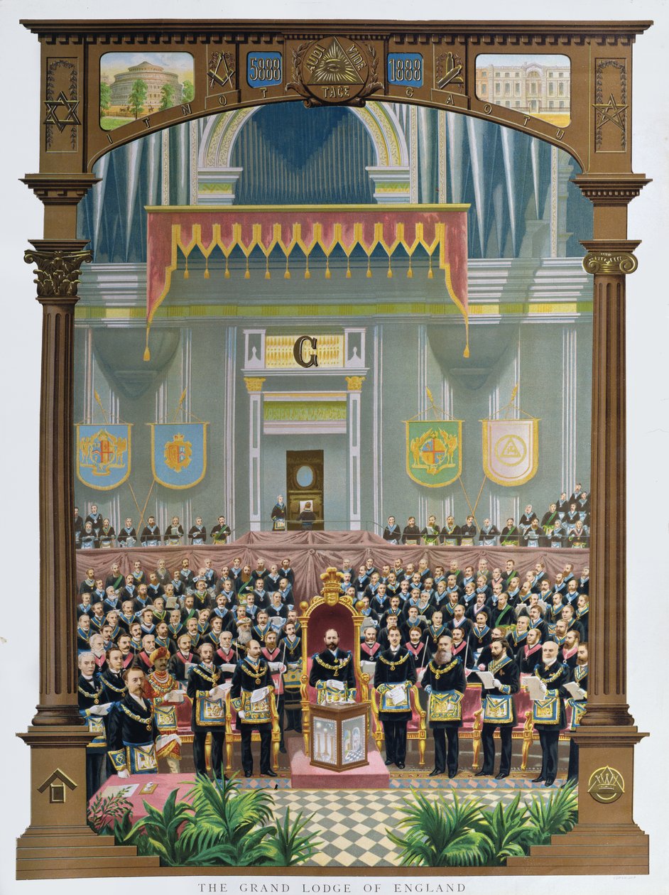 Storlogen i England röstar på gratulationsjubileumstalet till Hennes Majestät Drottning Victoria i Albert Hall, London, 13 juni 1887 av English School