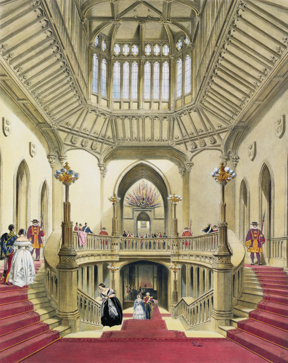 The Grand Staircase, Windsor Castle, från A History of the Royal Residences av William Henry Pyne (1760-1943), 1838 (akvatint) av English School