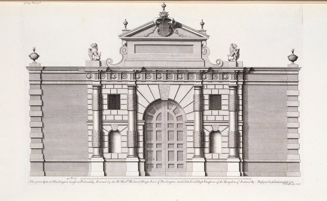 The Great Gate at Burlington House, Piccadilly, från "Vitruvius Britannicus or The British Architect" av Colen Campbell av English School
