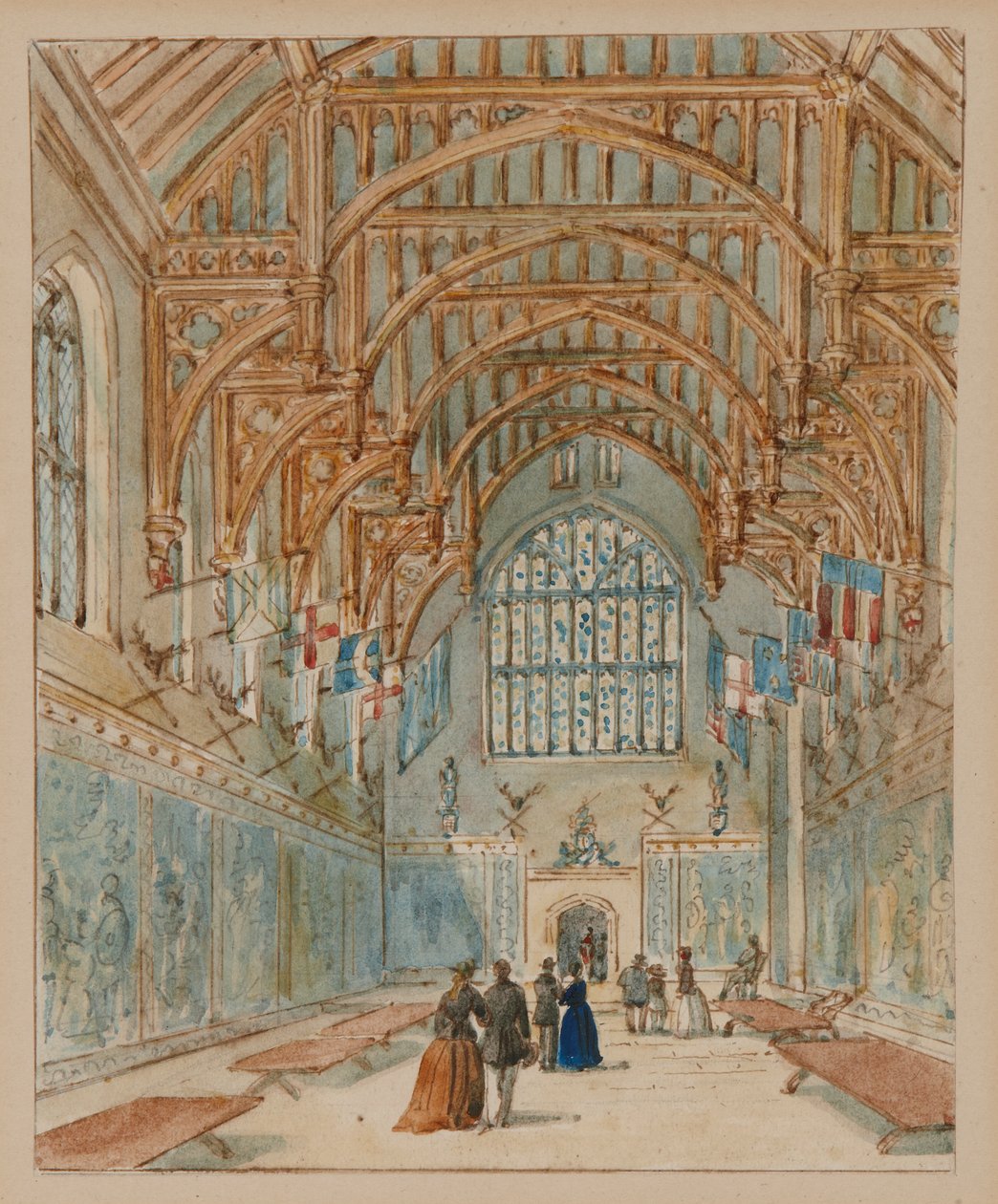 The Great Hall, Hampton Court Palace, ca 1860-70 (akvarell på papper) av English School
