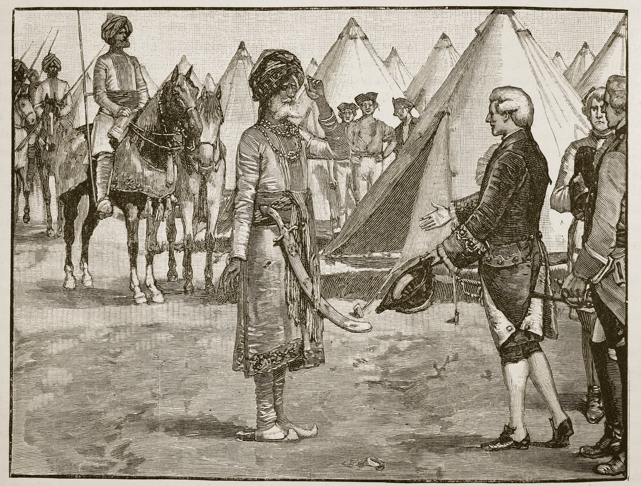The Great Moghul kommer in i det engelska lägret, 1765, illustration från Cassells Illustrated History of England (sepiafoto) av English School