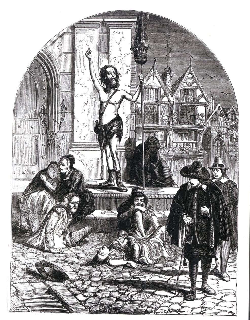 Den stora pesten 1665, entusiasten fördömde London (gravyr) (bw foto) av English School