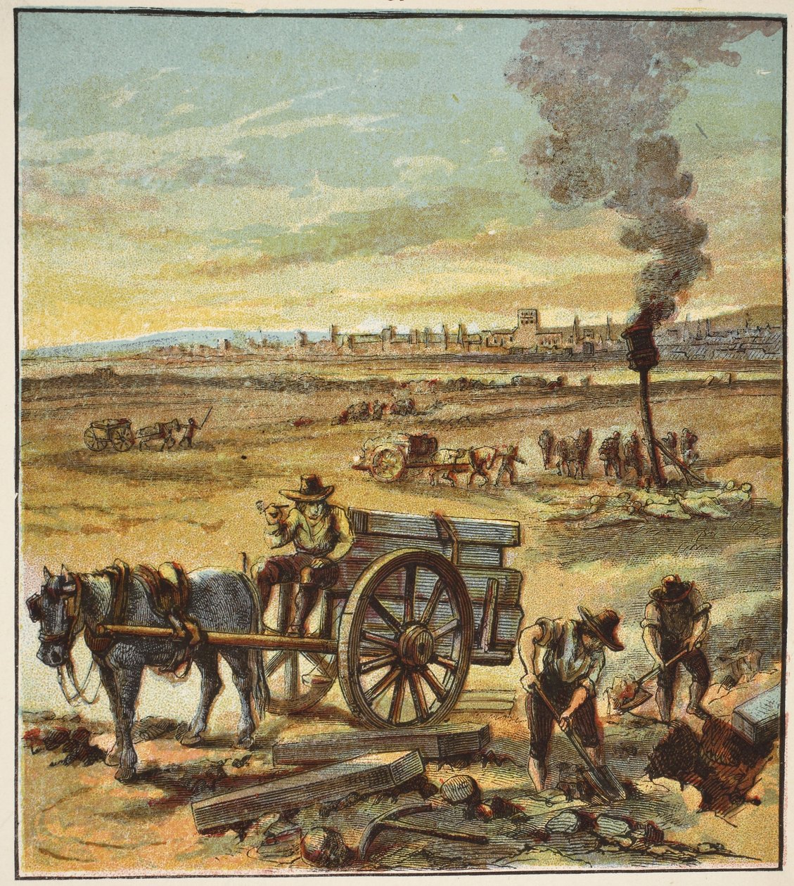 Den stora pesten, pub. 1890 (färglitografi) av English School