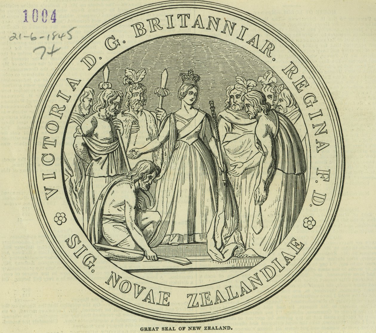The Great Seal of New Zealand, från The Illustrated London News, 21 juni 1845 av English School