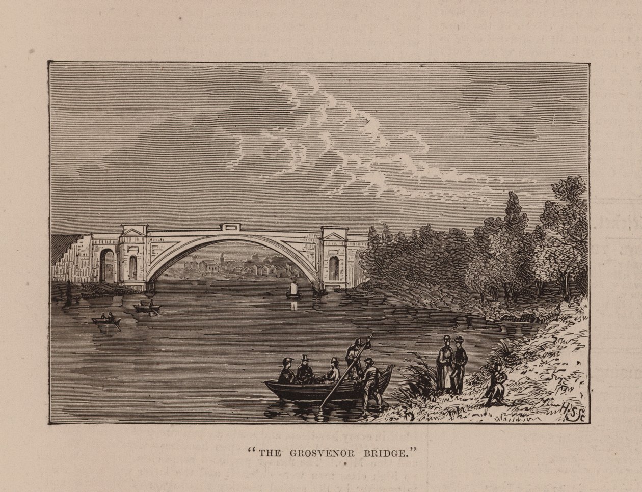 "The Grosvenor Bridge" (gravyr) av English School