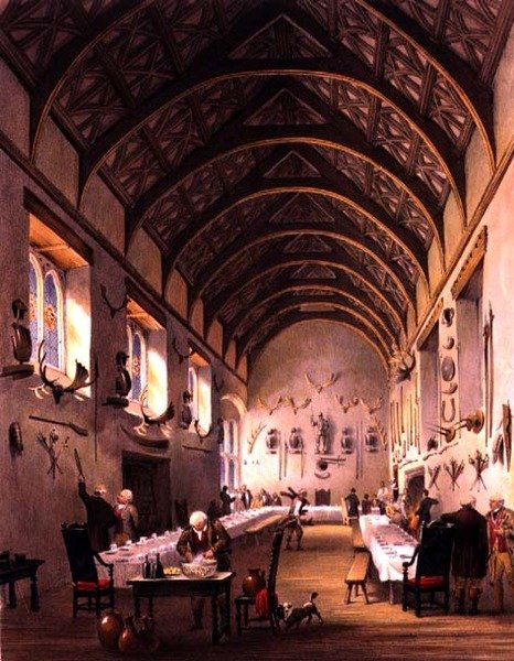The Hall, Cotehele House, ca 1830-40 (lito i färg) av English School