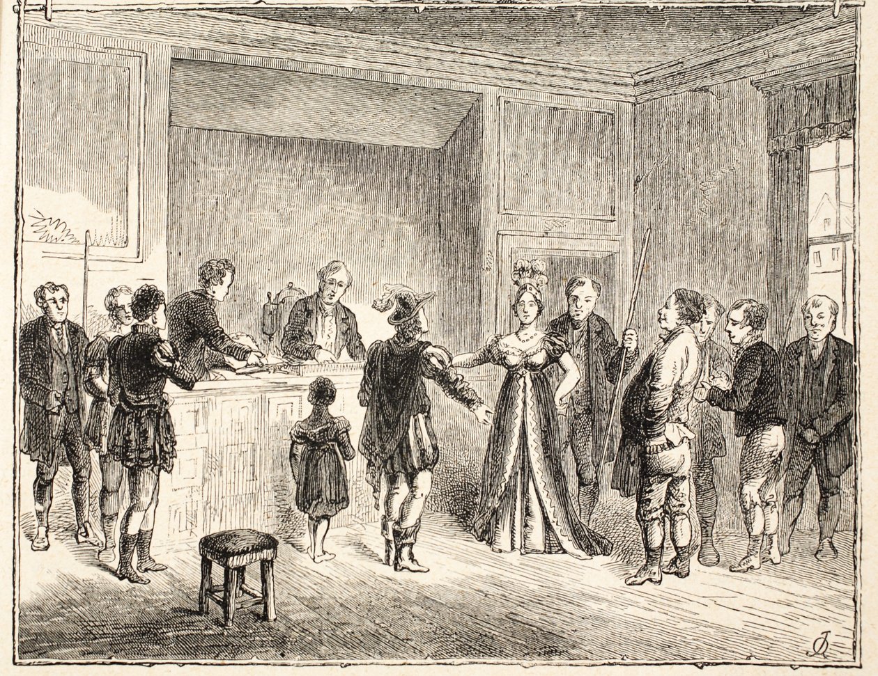 Handen och saxen, ett mål inför domstolen i Pie-Poudre, från en ritning daterad 1811 av English School