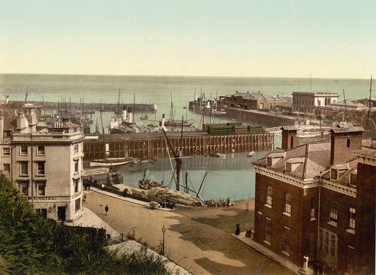 Hamnen, Folkestone (handfärgat foto) av English School