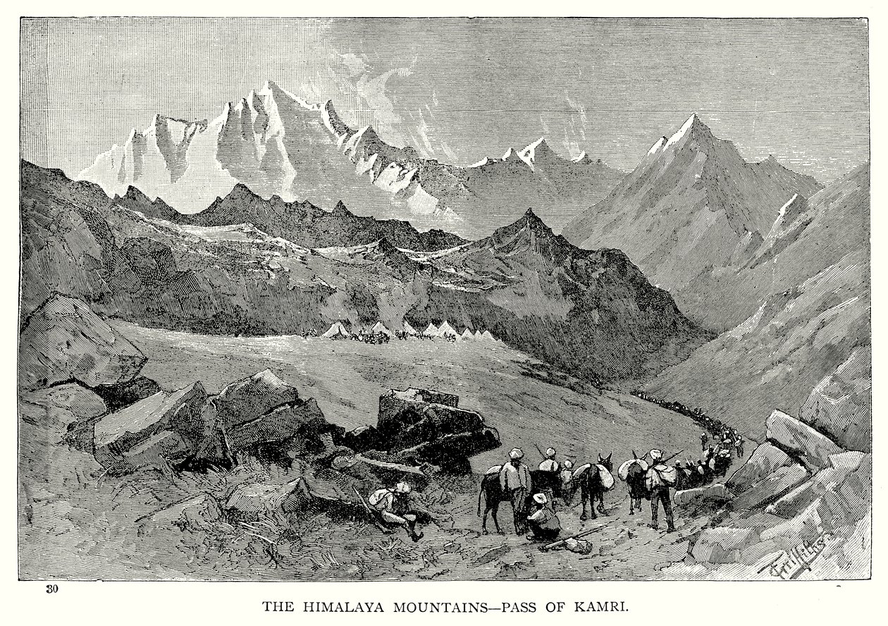 Himalayabergen - Passet vid Kamri (gravyr) av English School
