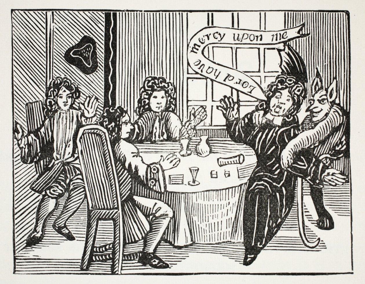 The History of Dr. John Faustus, illustration från Chapter-books of the Arteeenth Century av John Ashton, pub. 1882 av English School