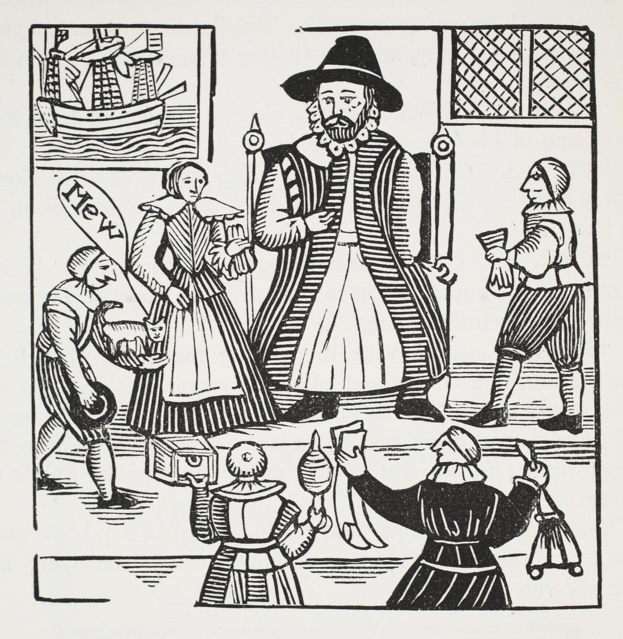 Historien om Sir Richard Whittington, tre gånger Lord Mayor of London, illustration från Chap-books of the artonde århundradet av John Ashton, pub. 1882 av English School