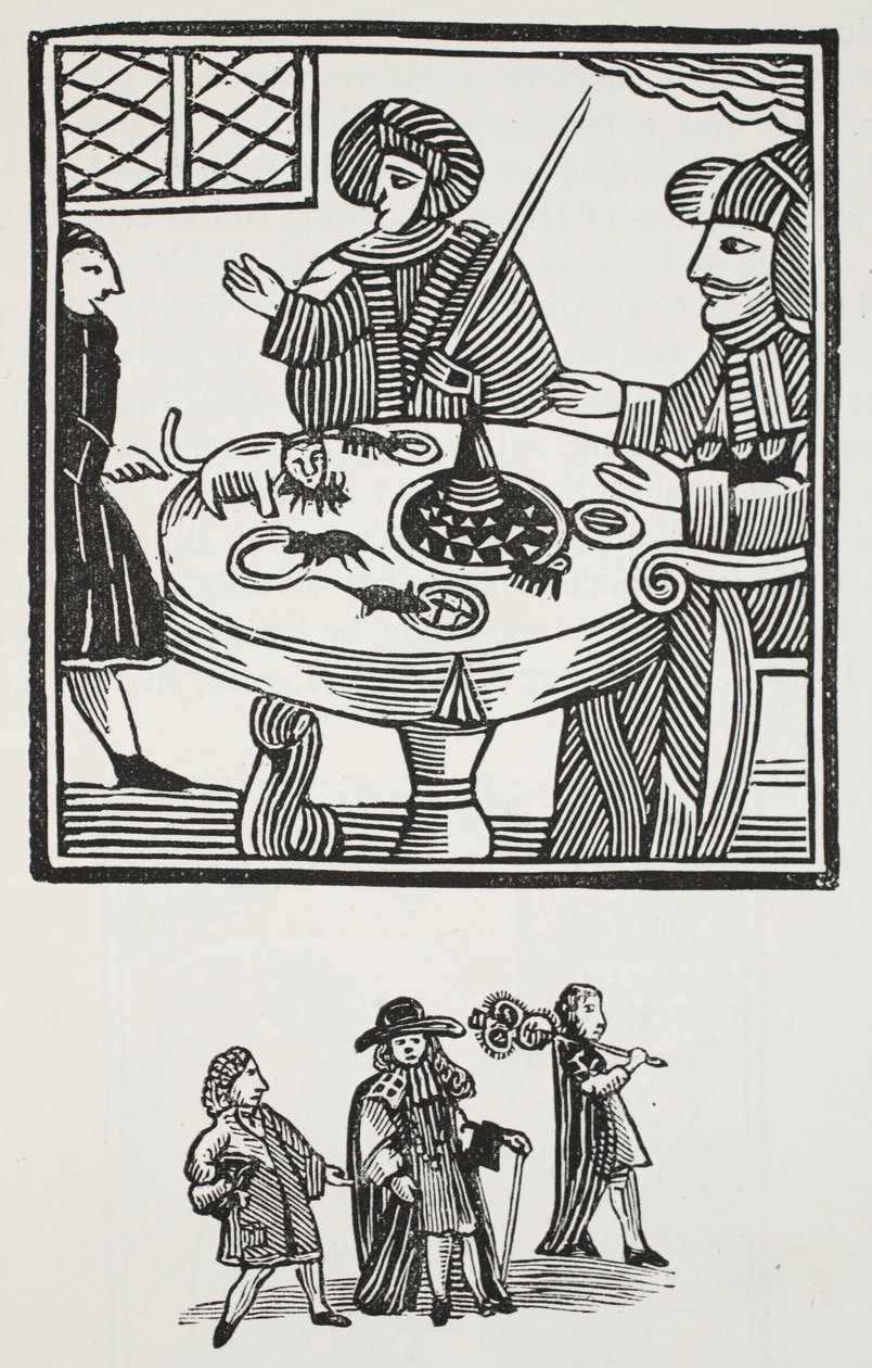 Historien om Sir Richard Whittington, tre gånger Lord Mayor of London, illustration från Chap-books of the artonde århundradet av John Ashton, pub. 1882 av English School
