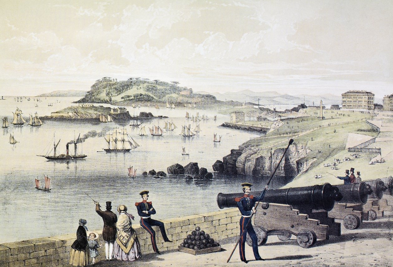O le Hoe, Drakes Island ma Mt Edgecumbe mai le Citadel, lomia e Newman und Co swed av English School
