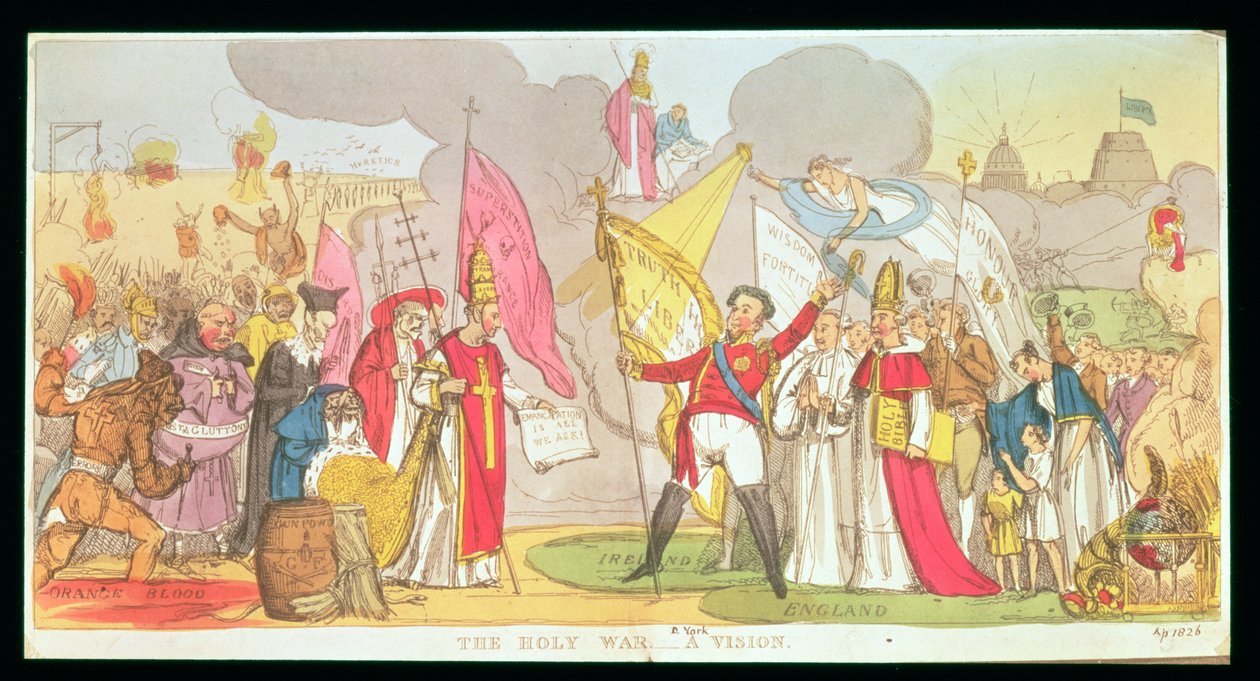 The Holy War - A Vision, satirisk tecknad serie av kampen för katolsk frigörelse i Irland, 1826 av English School