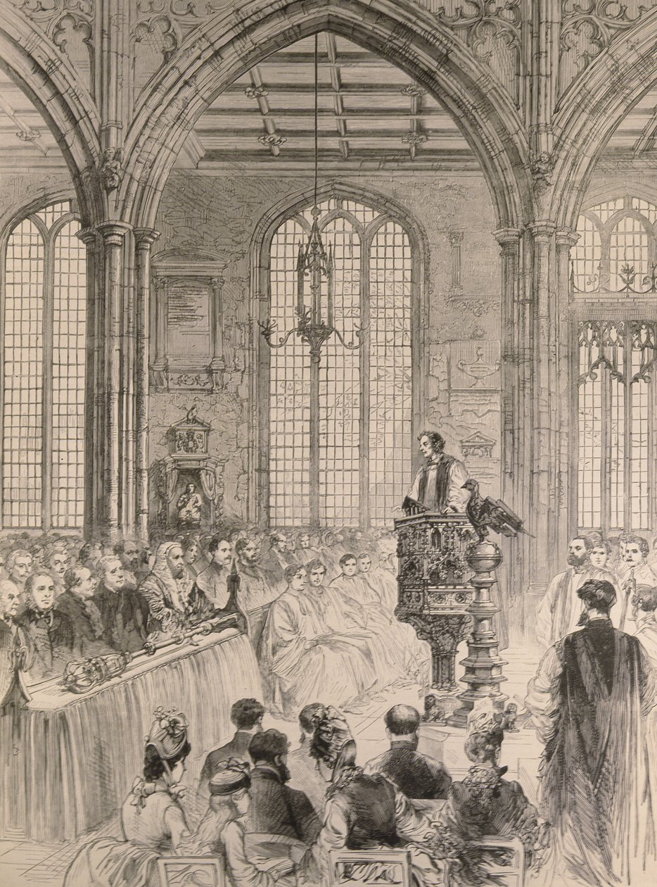 The House of Commons närvara vid jubileumsgudstjänsten i St. Margarets Church, Westminster, från The Illustrated London News, 28 maj 1887 av English School