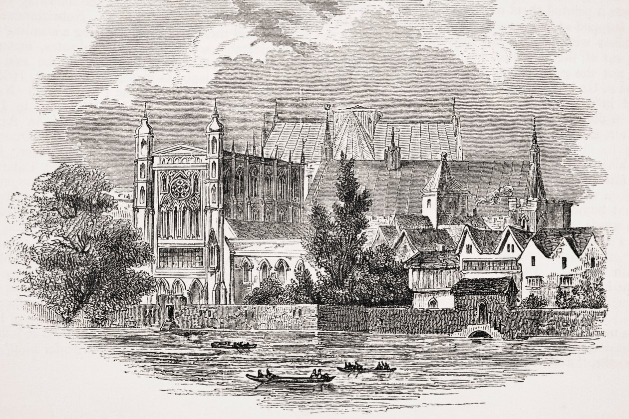 Parlamentets hus från floden under John Hampdens tid, från "Old England