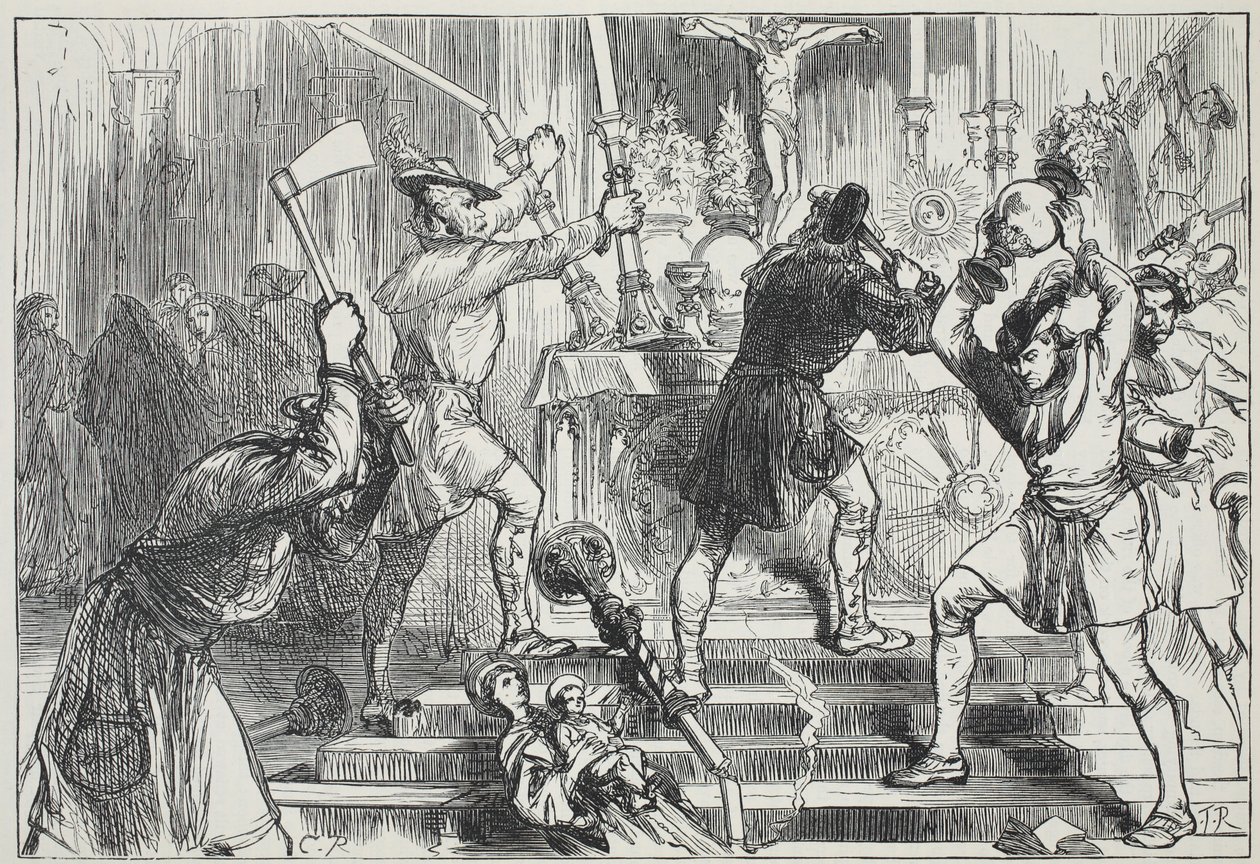 Ikonoklasterna förstör bilderna och altardekorationerna av en romersk-katolsk kyrka, illustration från The History of Protestantism av James Aitken Wylie (1808-1890), pub. 1878 av English School