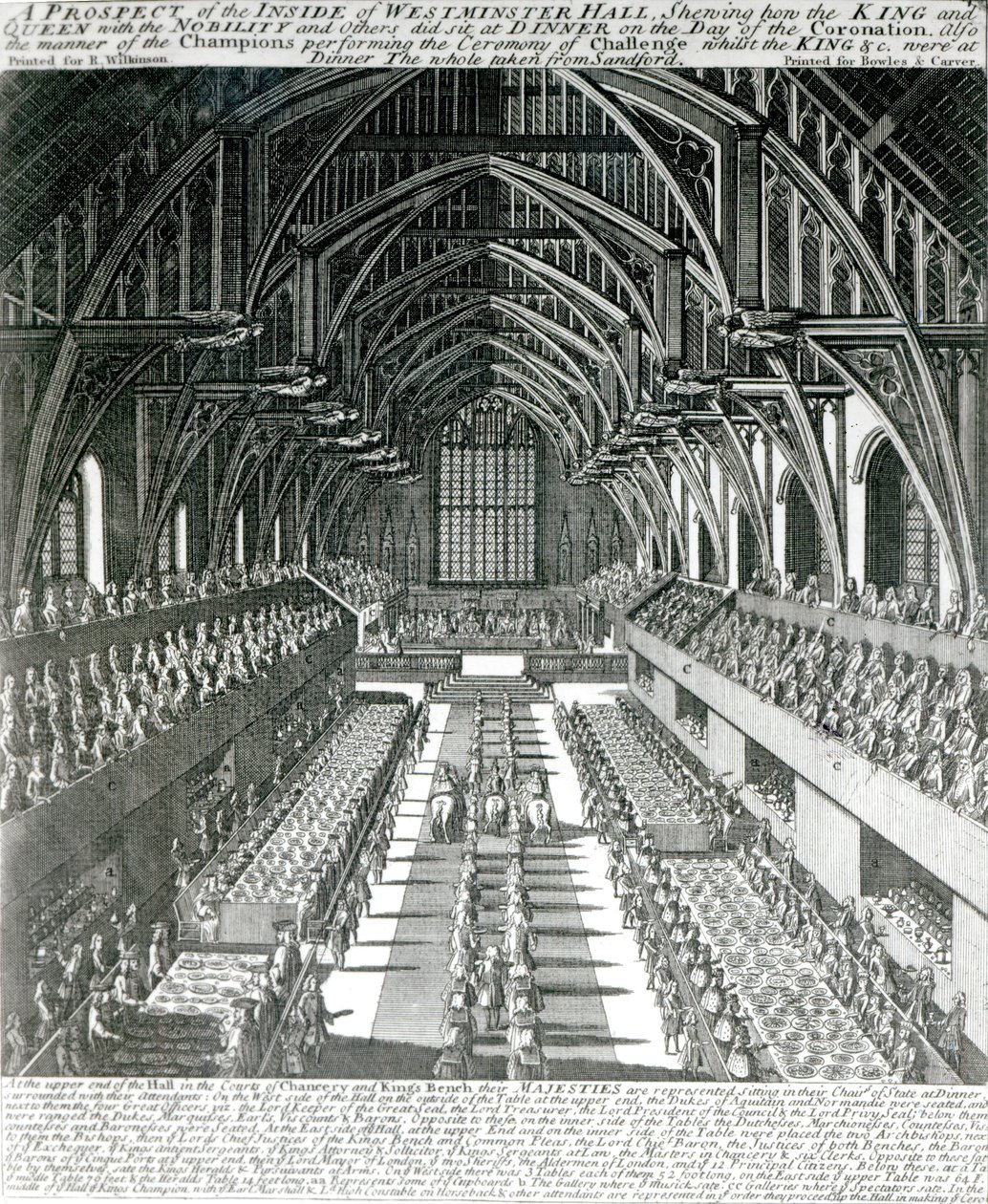The Inside of Westminster Hall (litho) (bw foto) av English School