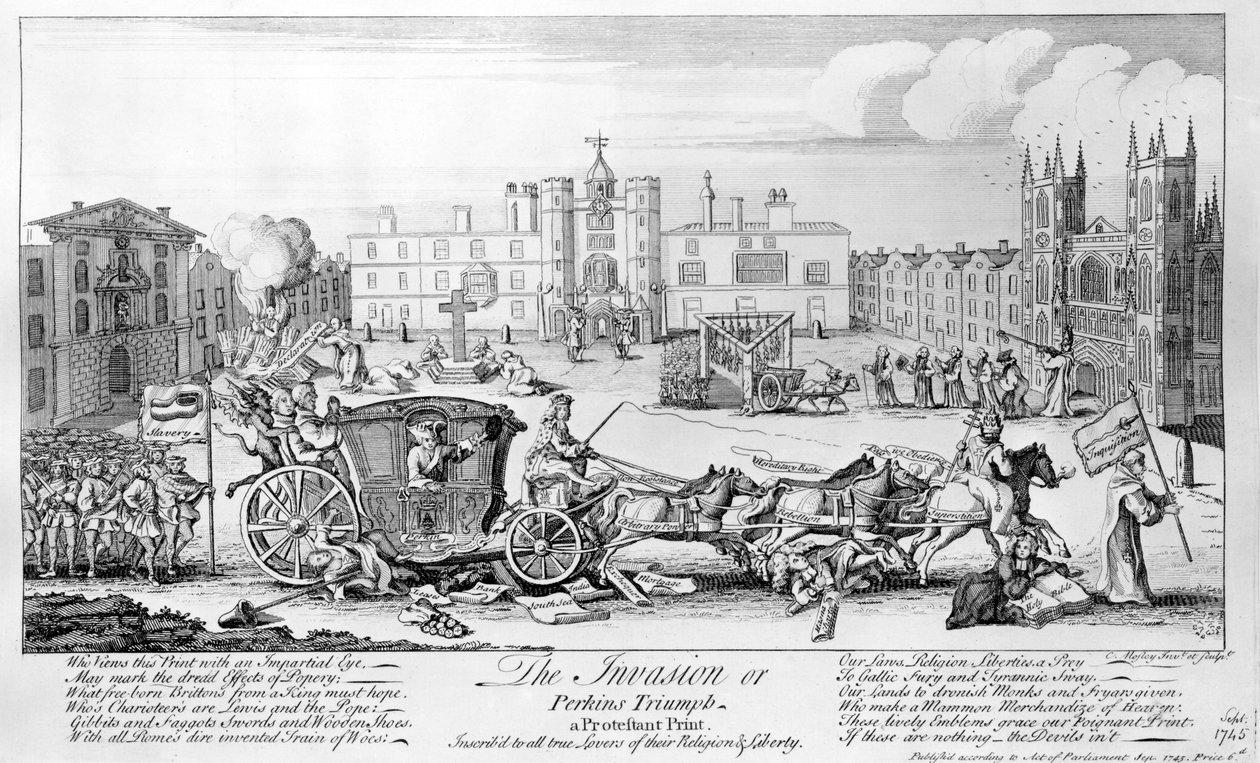 Invasionen eller Perkins Triumph - ett protestantiskt tryck, inskrivet till alla sanna älskare av deras religion och frihet, 1745 av English School