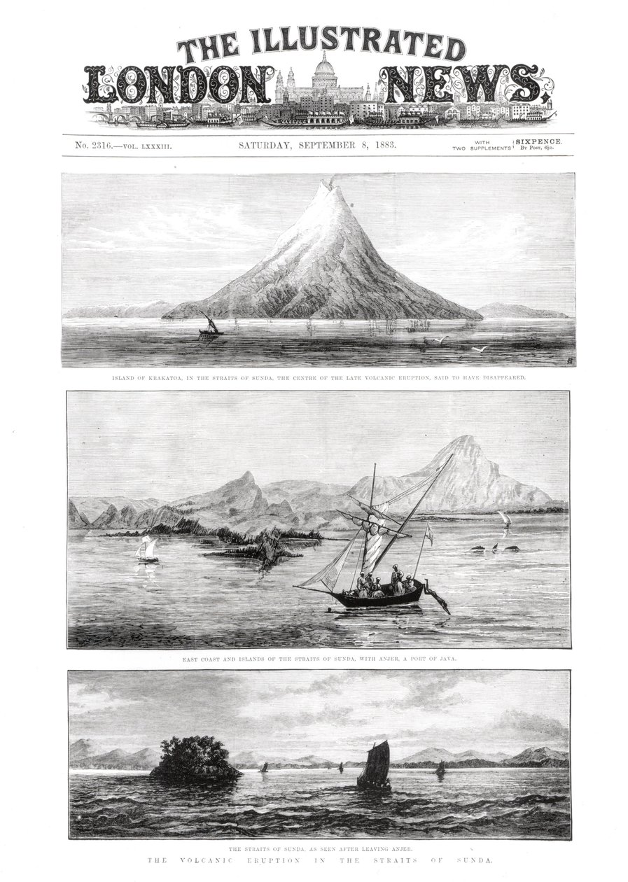 Ön Krakatoa, framsidan av The Illustrated London News, 8 september 1883 av English School