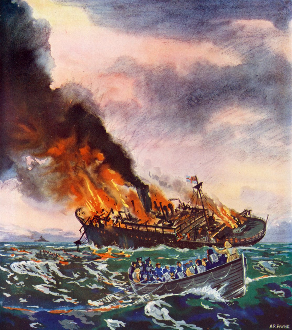 Jervis Bay, sänkt den 5 november 1940 (färglitografi) av English School