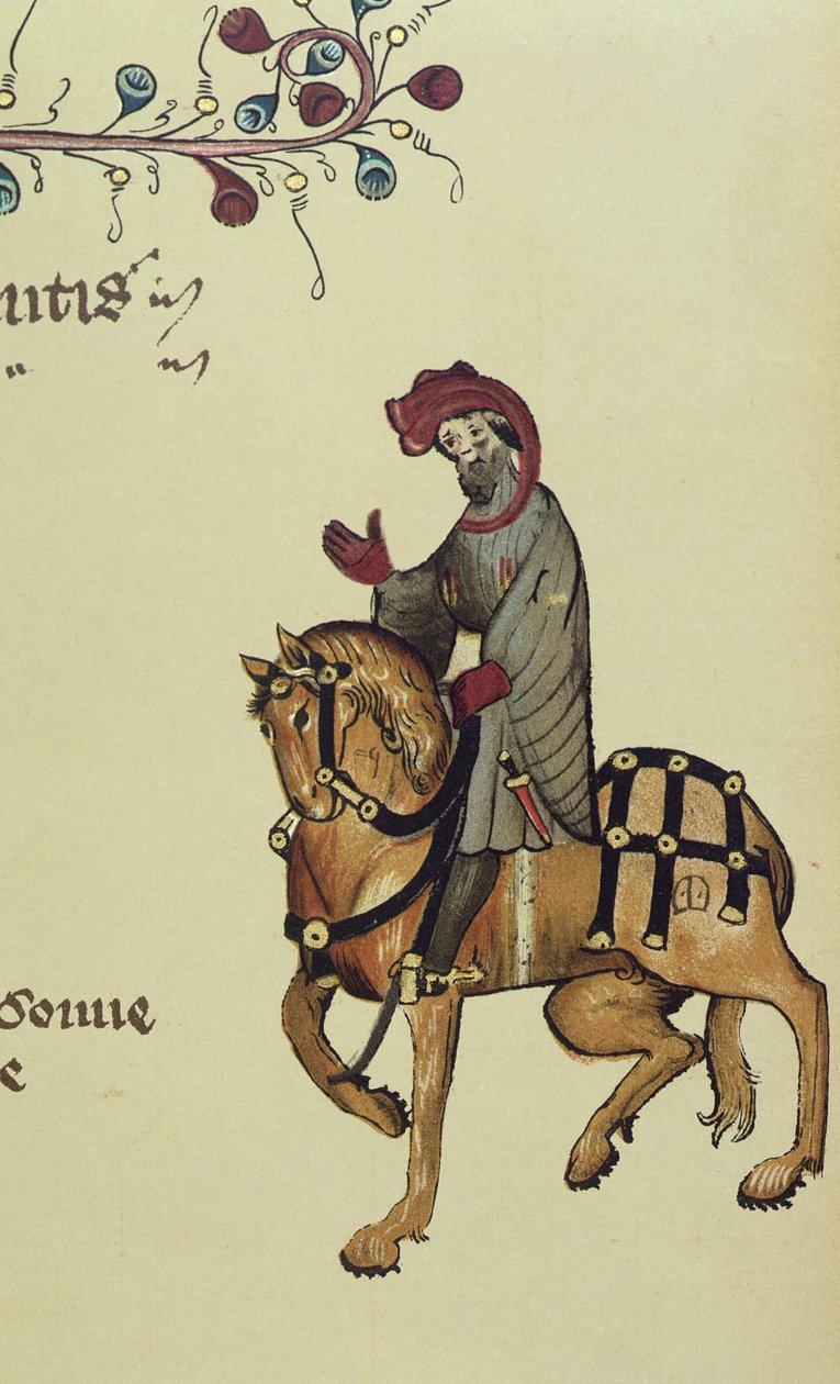 Riddaren, faksimildetalj från The Canterbury Tales, av Geoffrey Chaucer (ca 1342-1400) av English School