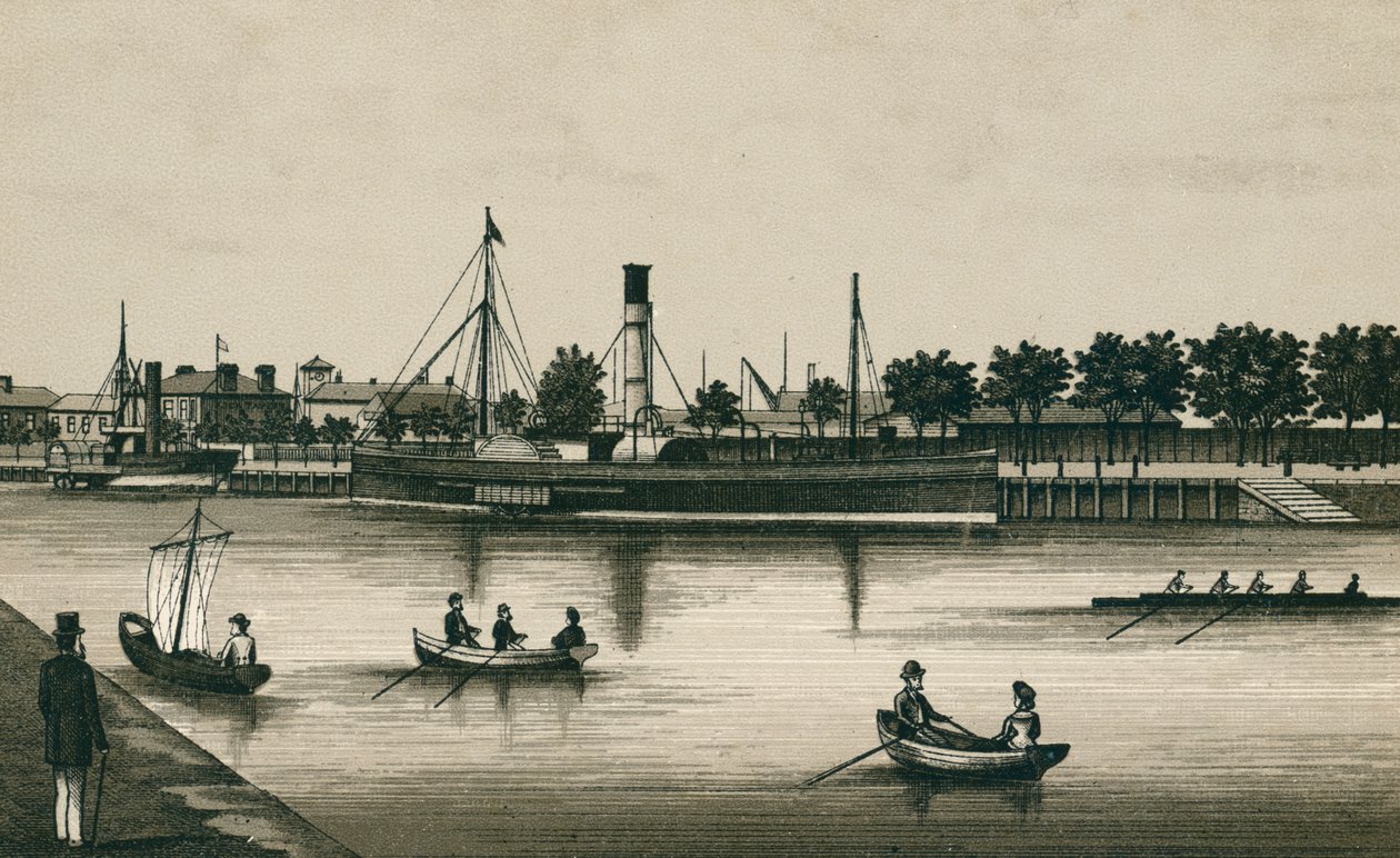 The Landing Stage River View, Ipswich (litografi) av English School