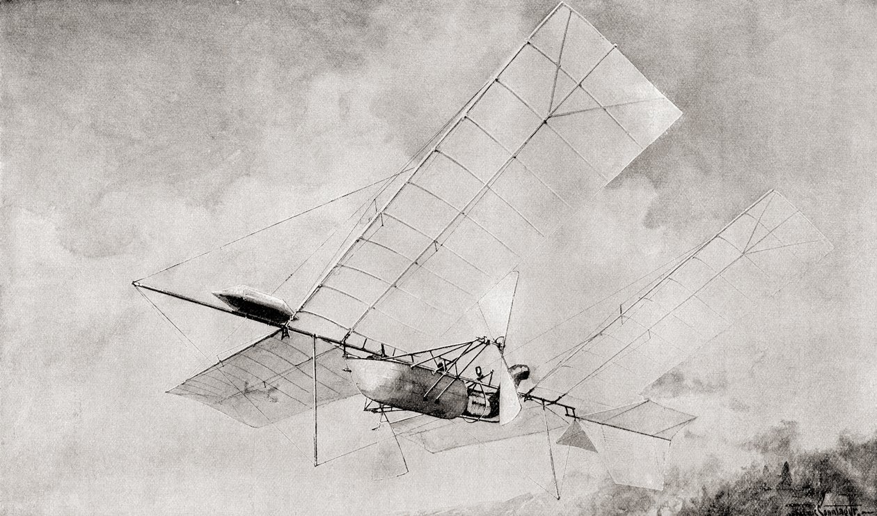 Langley Aerodrome flygmaskin under flygning på 1800-talet. Från The Strand Magazine publicerad 1897. av English School