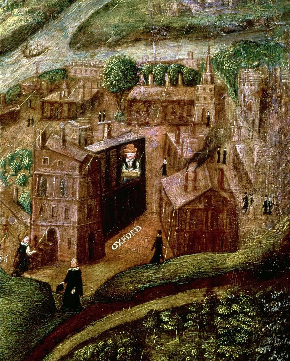 The Life and Death of Sir Henry Unton (1557-96), detalj av studier vid Oriel College, Oxford, 1574, ca 1596 (se 106910) av English School