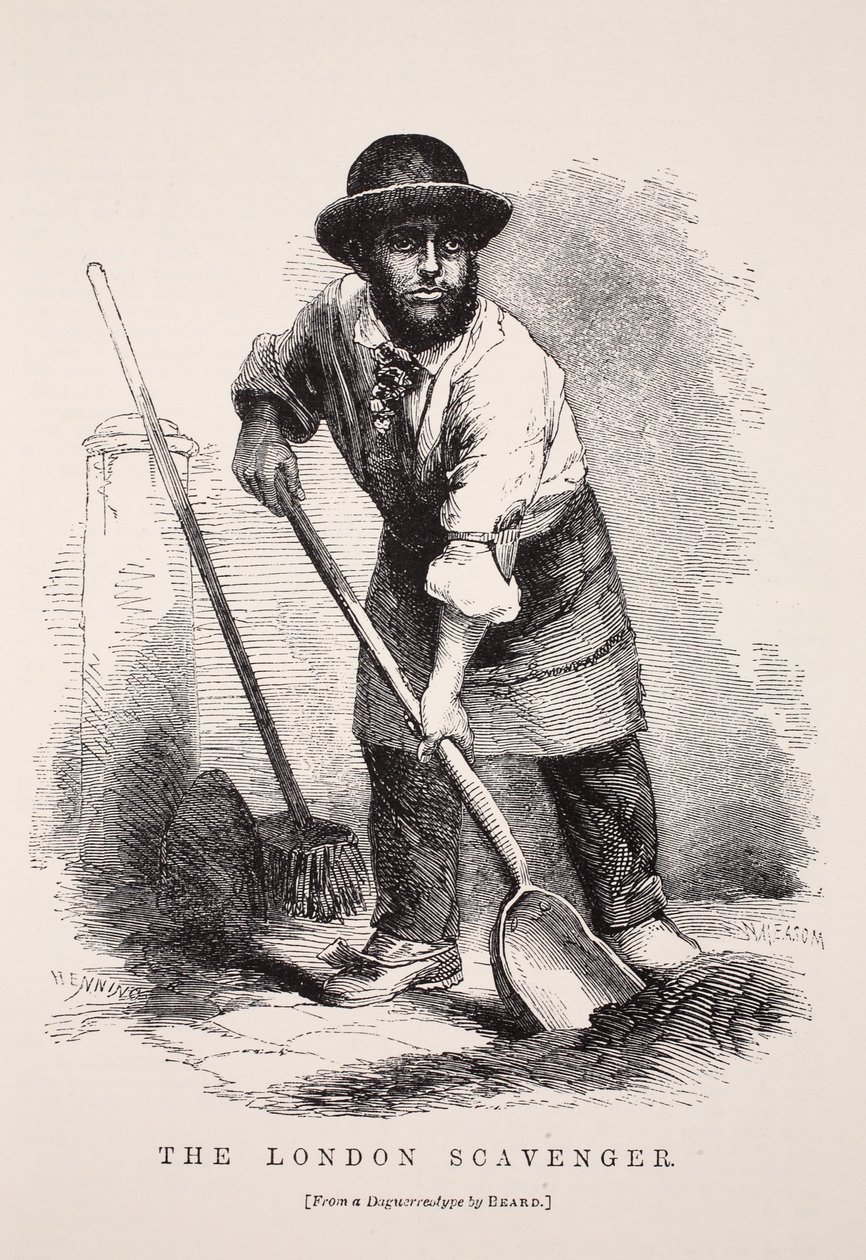 The London Scavenger, efter en daguerreotypi av Richard Beard, illustration från London Labor och London Poor av Henry Mayhew, pub. 1862 av English School