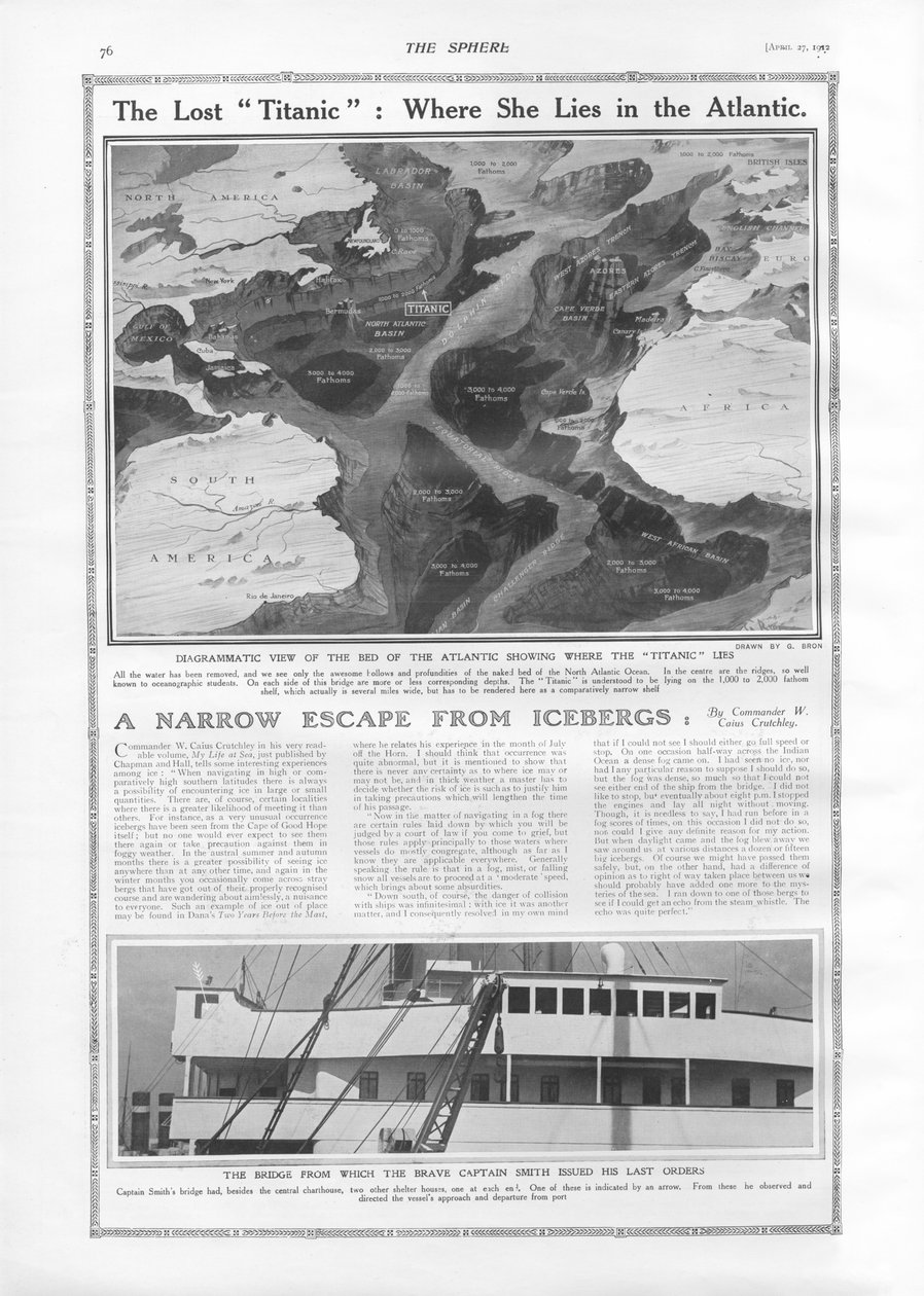 The Lost Titanic - Where She Lies in the Atlantic, från The Sphere, 27 april 1912 av English School